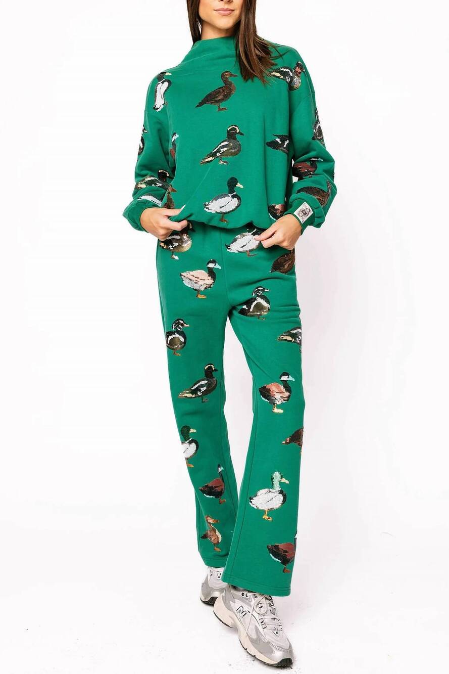 NEW QUEEN OF SPARKLES duck pull on sweatpants in dark green
